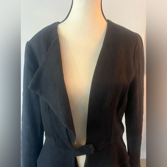Society black linen blazer with ruffle detail - Picture 3 of 15
